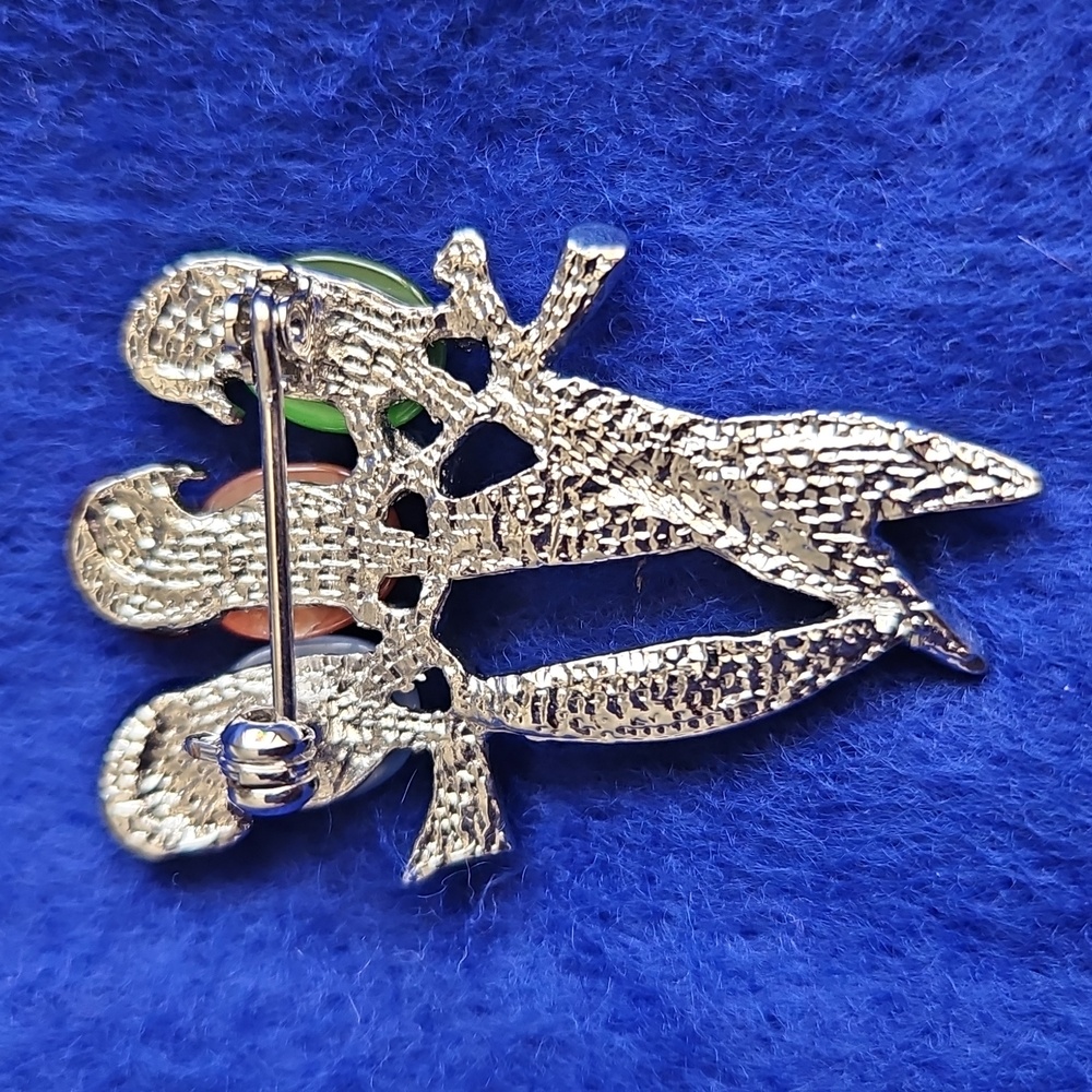 Vintage Jelly Belly And Rhinestones Parrots On A Branch Brooch Silvertone EUC - Picture 3 of 7